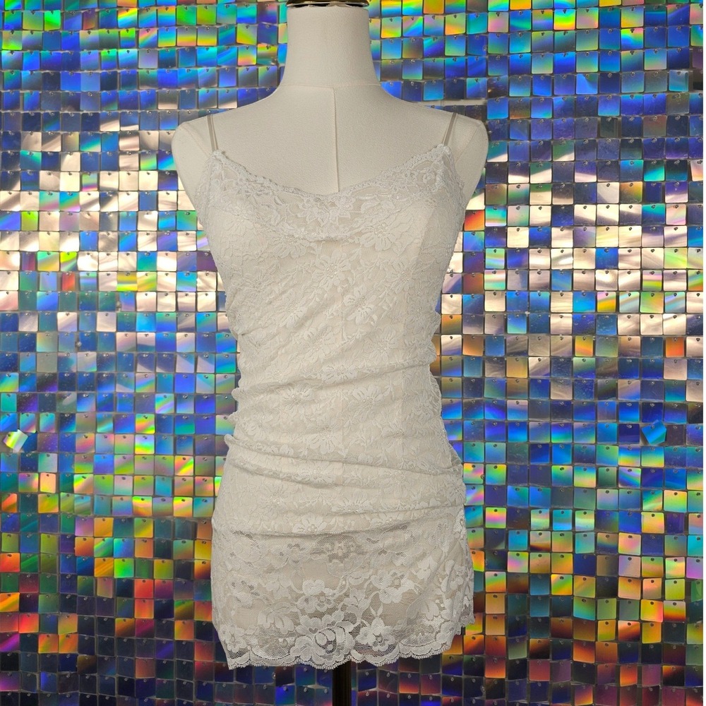 Bozzolo Y2K Lace Camisole Slip Layering Top Womens Medium White Floral Scalloped